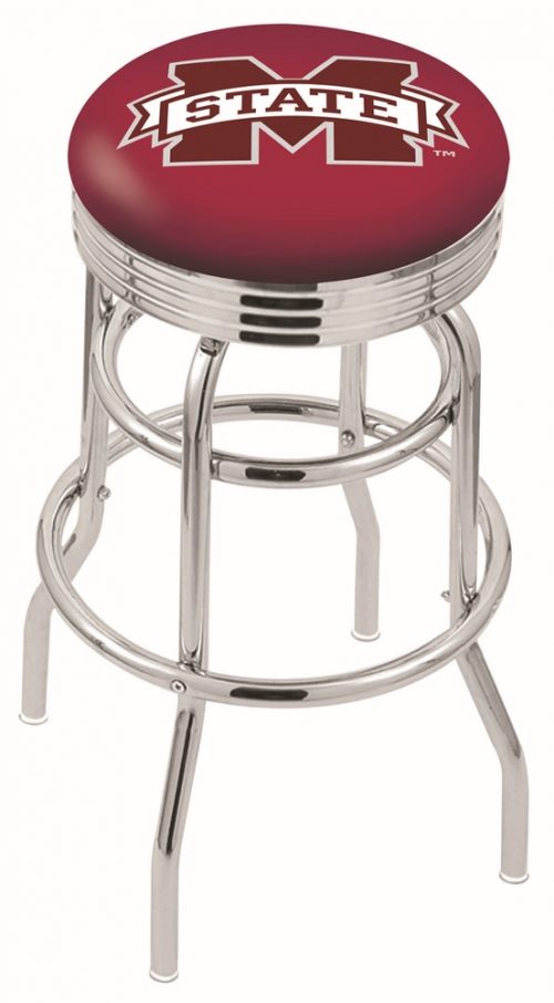 Mississippi State Bulldogs (L7C3C) 30" Tall Logo Bar Stool by Holland Bar Stool Company (with Double Ring Swivel Chrome Base)