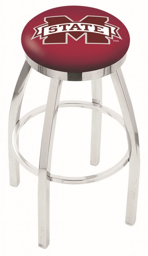Mississippi State Bulldogs (L8C2C) 25" Tall Logo Bar Stool by Holland Bar Stool Company (with Single Ring Swivel Chrome Solid Welded Base)