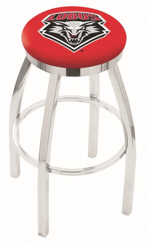 New Mexico Lobos (L8C2C) 25" Tall Logo Bar Stool by Holland Bar Stool Company (with Single Ring Swivel Chrome Solid Welded Base)