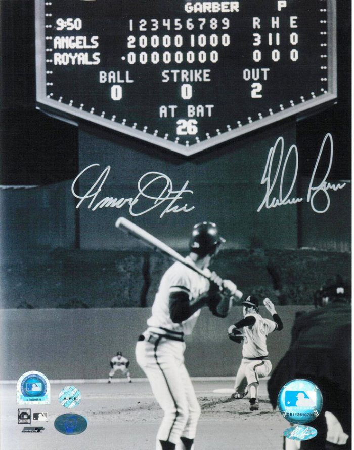 Nolan Ryan California Angels and Amos Otis Kansas City Royals Autographed 8" x 10" Unframed Photograph (Pitching)