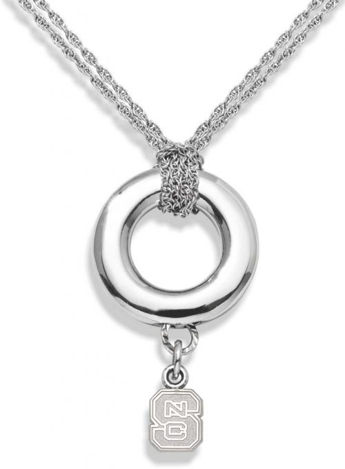 North Carolina State Wolfpack 3/8" "NCS" Sterling Silver Halo Necklace