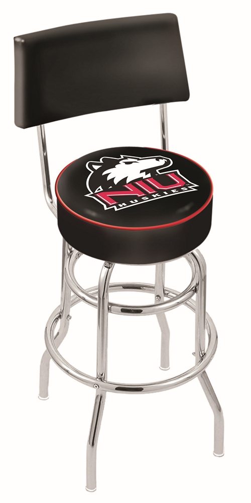 Northern Illinois Huskies (L7C4) 30" Tall Logo Bar Stool by Holland Bar Stool Company (with Double Ring Swivel Chrome Base and Chair Seat Back)