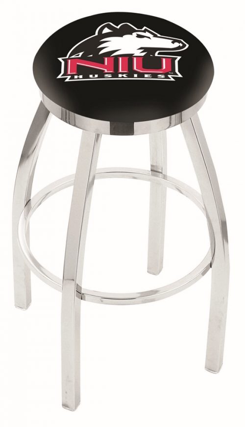 Northern Illinois Huskies (L8C2C) 25" Tall Logo Bar Stool by Holland Bar Stool Company (with Single Ring Swivel Chrome Solid Welded Base)