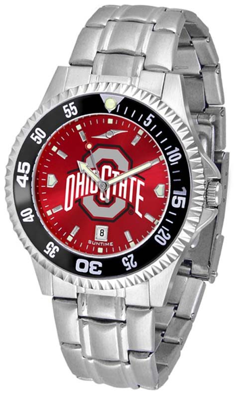 Ohio State Buckeyes Competitor AnoChrome Men's Watch with Steel Band and Colored Bezel