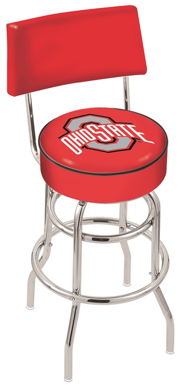 Ohio State Buckeyes (L7C4) 30" Tall Logo Bar Stool by Holland Bar Stool Company (with Double Ring Swivel Chrome Base and Chair Seat Back)