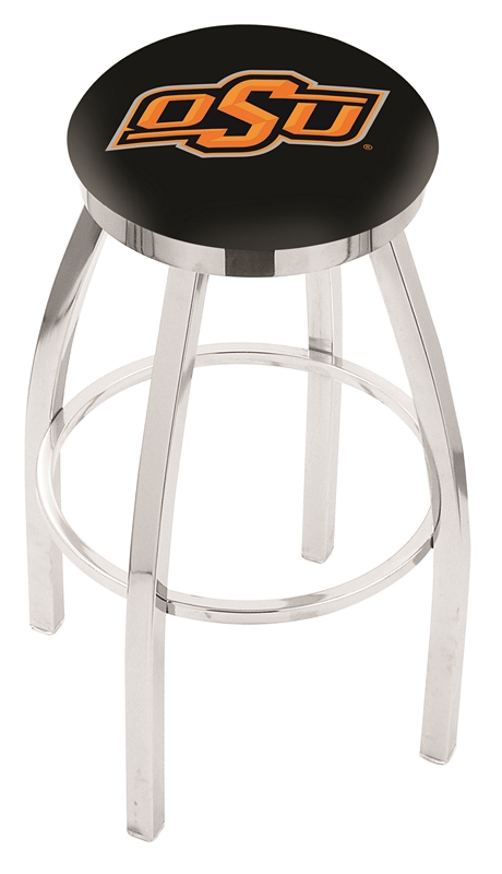 Oklahoma State Cowboys (L8C2C) 30" Tall Logo Bar Stool by Holland Bar Stool Company (with Single Ring Swivel Chrome Solid Welded Base)