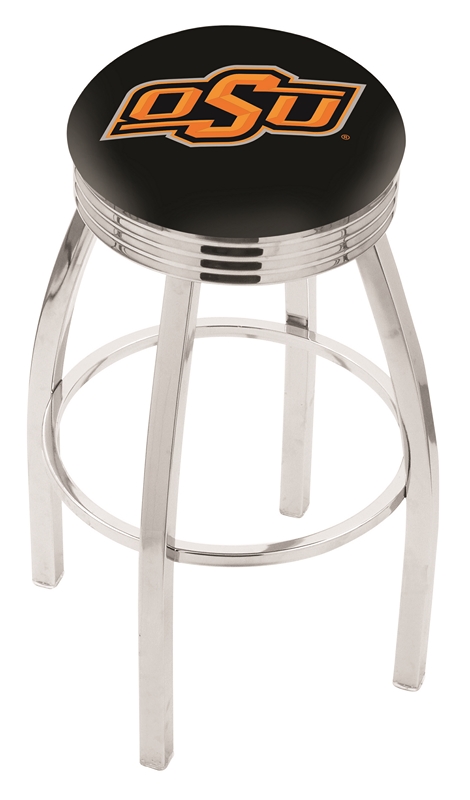Oklahoma State Cowboys (L8C3C) 30" Tall Logo Bar Stool by Holland Bar Stool Company (with Single Ring Swivel Chrome Solid Welded Base)
