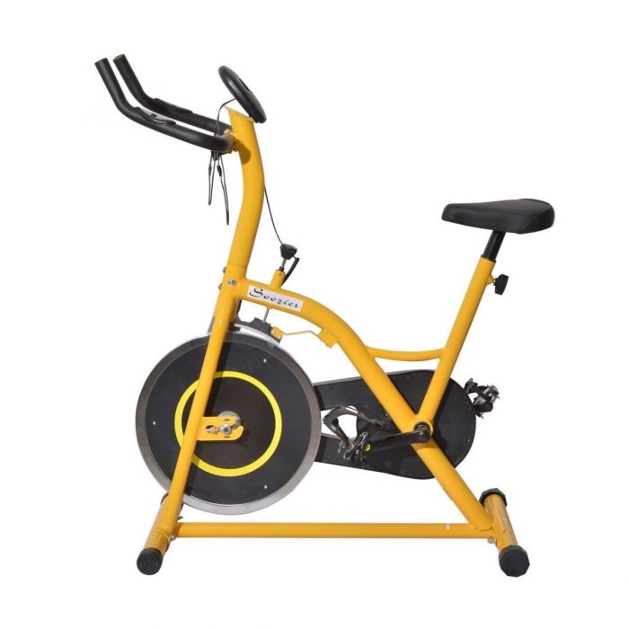 Online Gym Shop CB15946 Upright Stationary Exercise Cycling Bike with LCD Monitor Yellow & Black