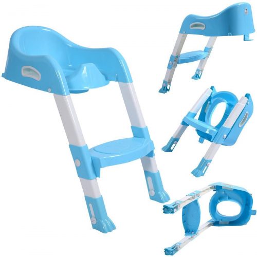 Online Gym Shop CB17184 Toilet Potty Trainer Seat Chair with Ladder Step Up Stool for Toddler Blue