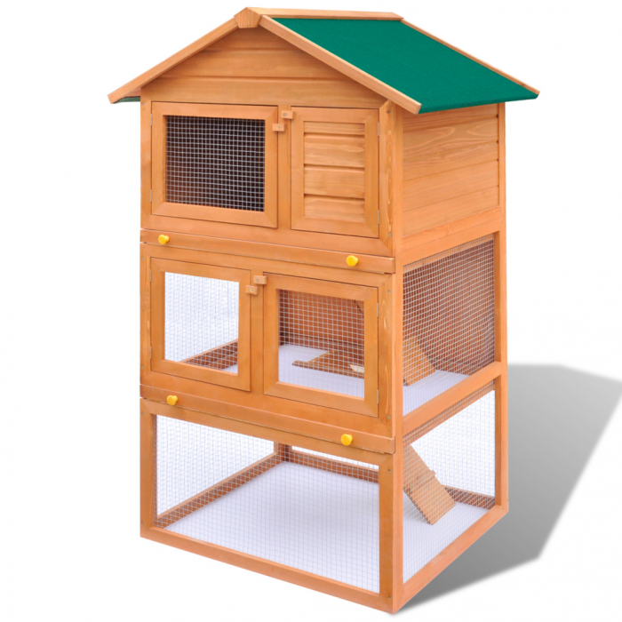 Online Gym Shop CB17594 Outdoor Wooden Chicken Coop Rabbit Hutch Small Animal House Pet Cage 3 Layers - 32 in.