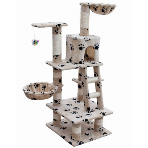Online Gym Shop CB17648 Cat Tree with Paw Prints Plush Beige - 48 in.