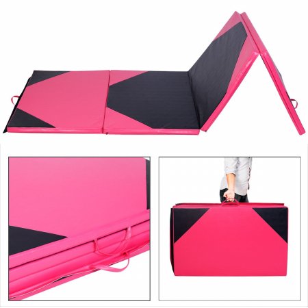 OnlineGymShop CB16228 4 x 10 ft. x 2 in. Gymnastics Mat Thick Folding Panel Fitness Exercise, Pink & Black
