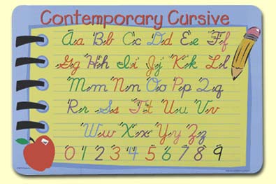 Painless Learning CON-1 Contemporary Cursive Placemat