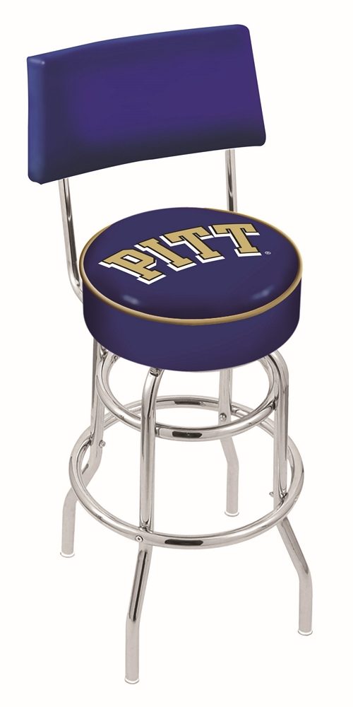 Pittsburgh Panthers (L7C4) 25" Tall Logo Bar Stool by Holland Bar Stool Company (with Double Ring Swivel Chrome Base and Chair Seat Back)