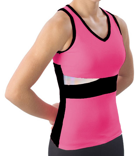 Pizzazz Performance Wear 5700 -HPKBLK-YXS 5700 Youth Panel Top with Keyhole - Hot Pink with Black - Youth X-Small