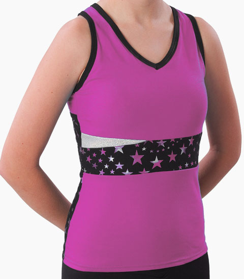 Pizzazz Performance Wear 5700SS -HPK -YXS 5700SS Youth Superstar Panel Top with Keyhole - Hot Pink - Youth X-Small