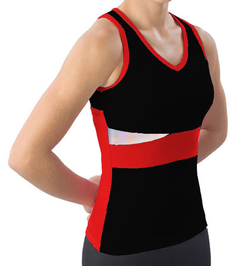 Pizzazz Performance Wear 5800 -BLKRED-AL 5800 Adult Panel Top with Keyhole - Black with Red - Adult Large