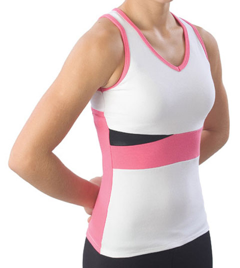 Pizzazz Performance Wear 5800 -WHTHPK-AM 5800 Adult Panel Top with Keyhole - White with Pink - Adult Medium