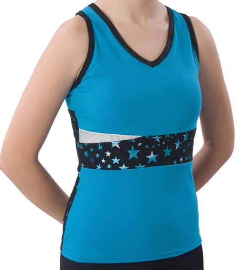 Pizzazz Performance Wear 5800SS -TRQ -AS 5800SS Adult Superstar Panel Top with Keyhole - Turquoise - Adult Small