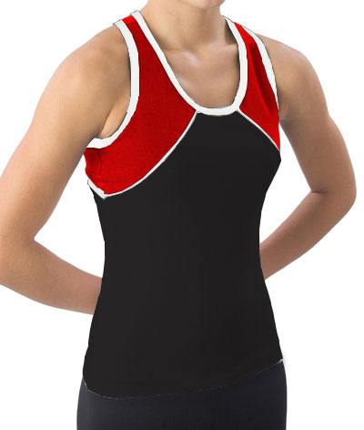 Pizzazz Performance Wear 7800 -BLKRED-AL 7800 Adult Tri-Color Top - Black with Red - Adult Large