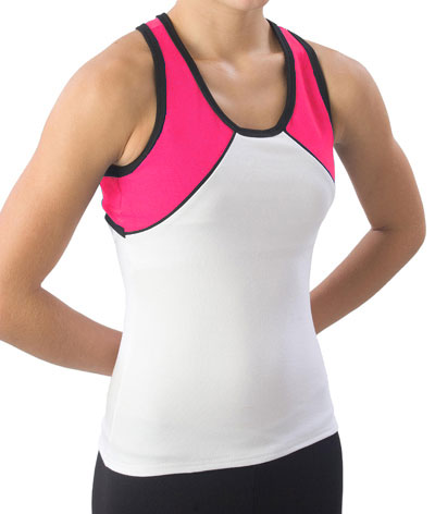 Pizzazz Performance Wear 7800 -WHTHPK-AS 7800 Adult Tri-Color Top - White with Pink - Adult Small