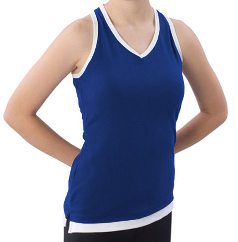 Pizzazz Performance Wear 8700 -NAVWHT-YM 8700 Youth Layered Look Top - Navy with White - Youth Medium