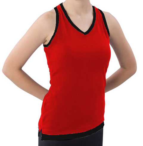Pizzazz Performance Wear 8700 -REDBLK-YL 8700 Youth Layered Look Top - Red with Black - Youth Large