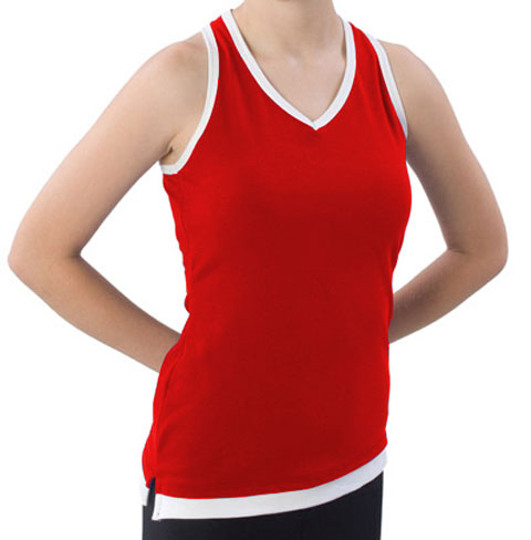 Pizzazz Performance Wear 8700 -REDWHT-YL 8700 Youth Layered Look Top - Red with White - Youth Large