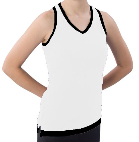 Pizzazz Performance Wear 8700 -WHTBLK-YL 8700 Youth Layered Look Top - White with Black - Youth Large