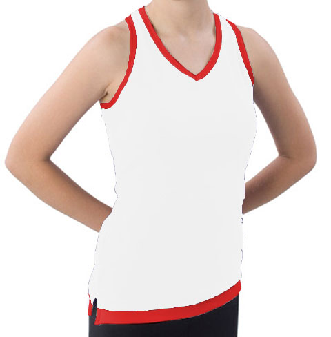 Pizzazz Performance Wear 8700 -WHTRED-YL 8700 Youth Layered Look Top - White with Red - Youth Large