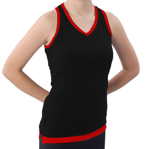 Pizzazz Performance Wear 8800 -BLKRED-AS 8800 Adult Layered Look Top - Black with Red - Adult Small