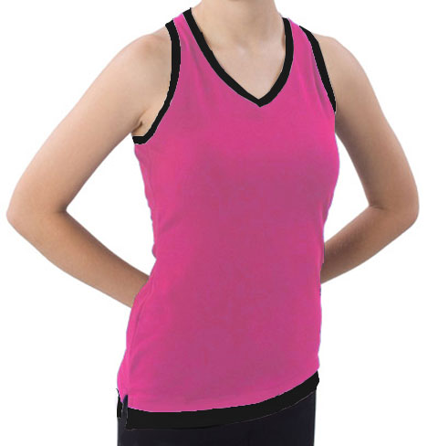 Pizzazz Performance Wear 8800 -HPKBLK-AS 8800 Adult Layered Look Top - Hot Pink with Black - Adult Small