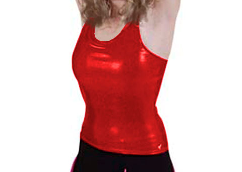 Pizzazz Performance Wear 9700M -RED -YL 9700M Youth Metallic Racer Back Top - Red - Youth Large