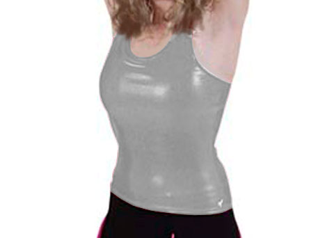 Pizzazz Performance Wear 9700M -SIL -YM 9700M Youth Metallic Racer Back Top - Silver - Youth Medium