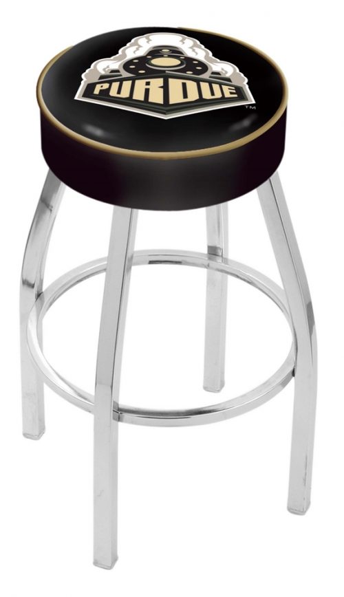 Purdue Boilermakers (L8C1) 25" Tall Logo Bar Stool by Holland Bar Stool Company (with Single Ring Swivel Chrome Solid Welded Base)