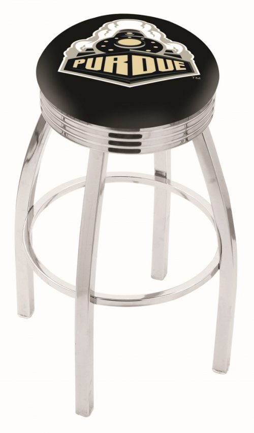 Purdue Boilermakers (L8C3C) 25" Tall Logo Bar Stool by Holland Bar Stool Company (with Single Ring Swivel Chrome Solid Welded Base)