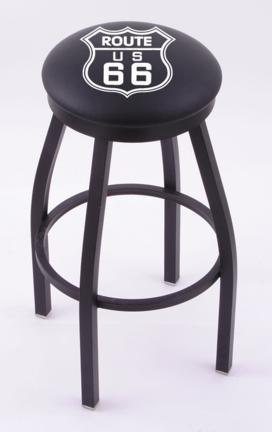 Route 66" (L8B2B) 25" Tall Logo Bar Stool by Holland Bar Stool Company (with Single Ring Swivel Black Solid Welded Base)