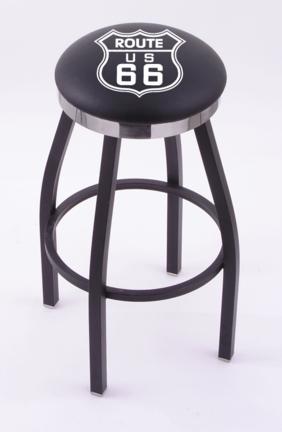 Route 66" (L8B2C) 30" Tall Logo Bar Stool by Holland Bar Stool Company (with Single Ring Swivel Black Solid Welded Base)