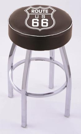 Route 66" (L8C1) 25" Tall Logo Bar Stool by Holland Bar Stool Company (with Single Ring Swivel Chrome Solid Welded Base)