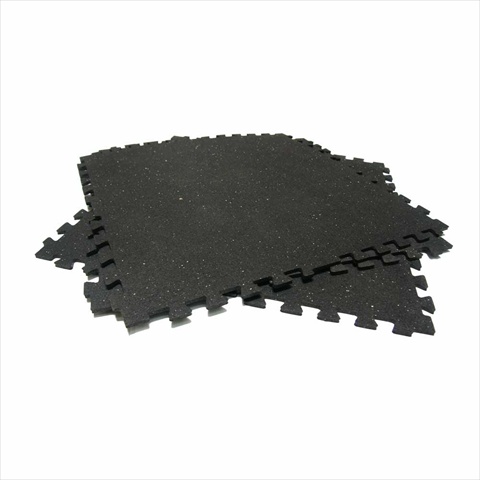 Rubber-Cal Z-Cycle Tiles Interlocking Protective Flooring Rubber Mat - Black with Small White Speckles 4 Pack 28.5 x 28.5 x 0.38 in.