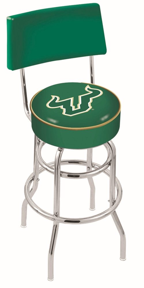 South Florida Bulls (L7C4) 30" Tall Logo Bar Stool by Holland Bar Stool Company (with Double Ring Swivel Chrome Base and Chair Seat Back)
