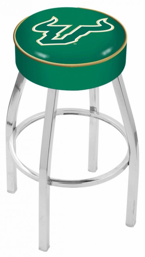 South Florida Bulls (L8C1) 30" Tall Logo Bar Stool by Holland Bar Stool Company (with Single Ring Swivel Chrome Solid Welded Base)