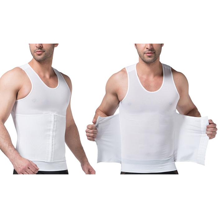 Tagco USA EF-3CPSB-WHI-2XL 3-in-1 Men Compression & Posture Corrector Shirt with Slimming Belt White - 2XL