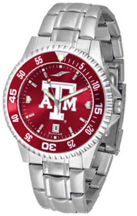 Texas A & M Aggies Competitor AnoChrome Men's Watch with Steel Band and Colored Bezel