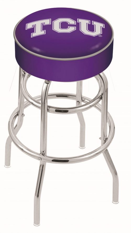 Texas Christian Horned Frogs (L7C1) 25" Tall Logo Bar Stool by Holland Bar Stool Company (with Double Ring Swivel Chrome Base)