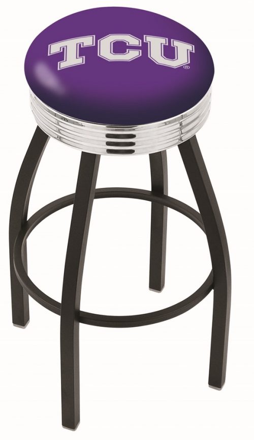 Texas Christian Horned Frogs (L8B3C) 25" Tall Logo Bar Stool by Holland Bar Stool Company (with Single Ring Swivel Black Solid Welded Base)