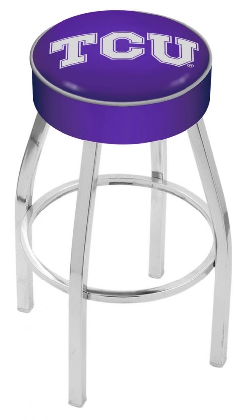 Texas Christian Horned Frogs (L8C1) 25" Tall Logo Bar Stool by Holland Bar Stool Company (with Single Ring Swivel Chrome Solid Welded Base)