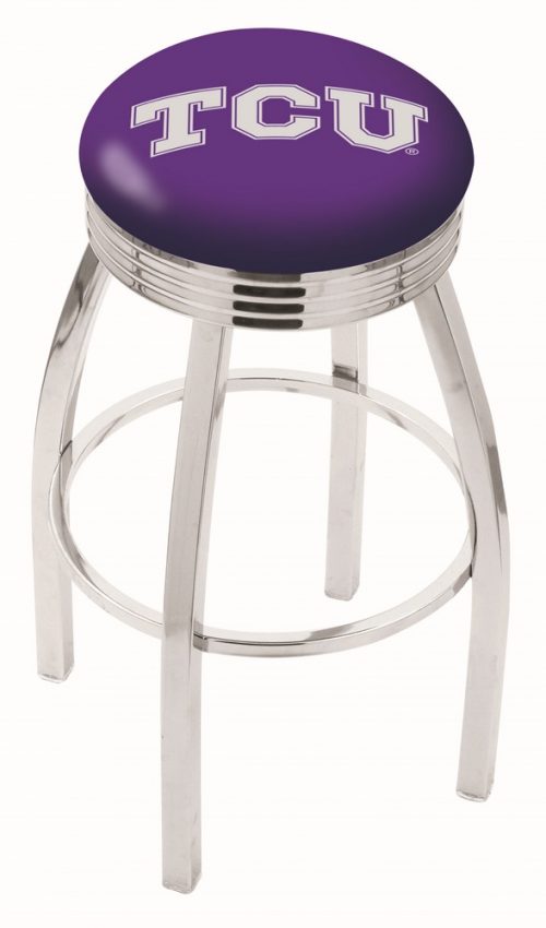 Texas Christian Horned Frogs (L8C3C) 30" Tall Logo Bar Stool by Holland Bar Stool Company (with Single Ring Swivel Chrome Solid Welded Base)