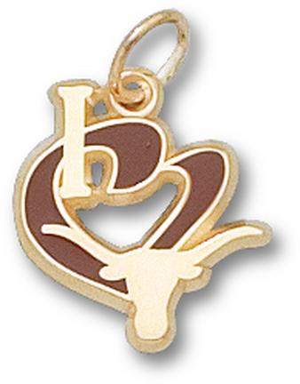 Texas Longhorns 1/2" "I Heart Longhorn" Enamel Charm - 10KT Gold Jewelry
