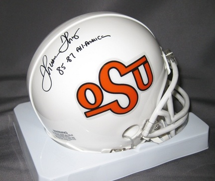 Thurman Thomas Oklahoma State Cowboys NCAA Autographed Mini Football Helmet with '85-'87 All American Inscription